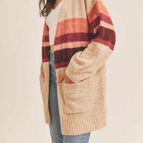 Striped Open-Front Sweater Cardigan - Picture 3 of 7